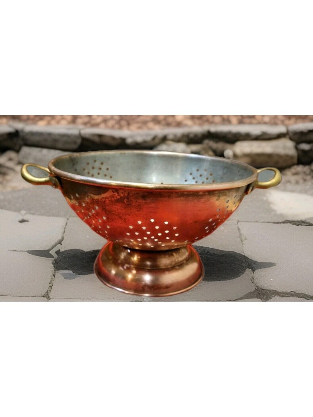 VTG B&M Douro Portugal Colander Copper Brass Nickel Footed Pedestal 9" Strainer